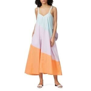 VEDA Summer Pastel Fiesta Orange Colorblock Sleeveless Shift Dress Size Small